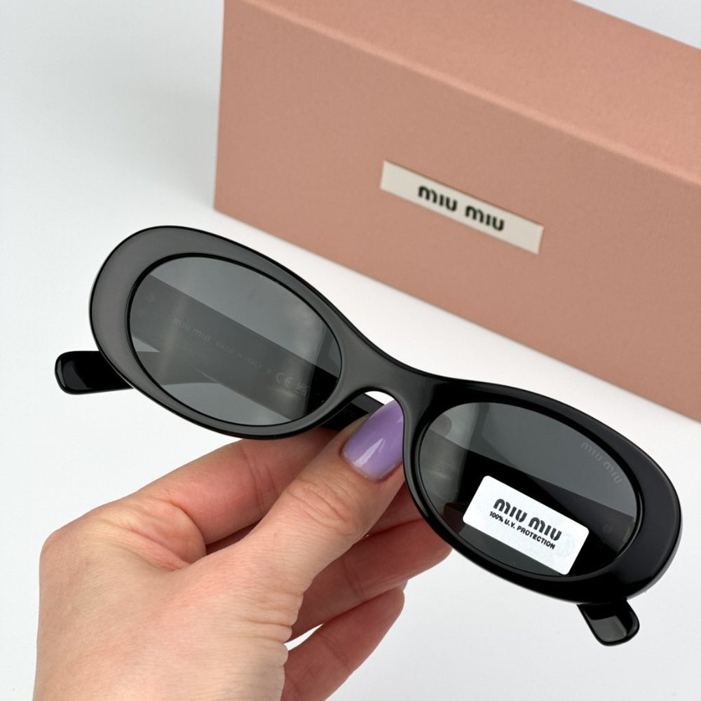 Miu Miu MU06ZS 1AB5S0 BRAND NEW Sunglasses Black Dark Grey Oval Unisex